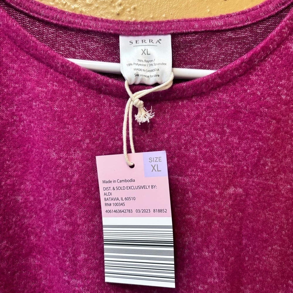 Serra Ladies Front Knot Top Magenta Pink Heathered 3/4 Sleeve Knit Shirt XL NEW - Picture 2 of 6